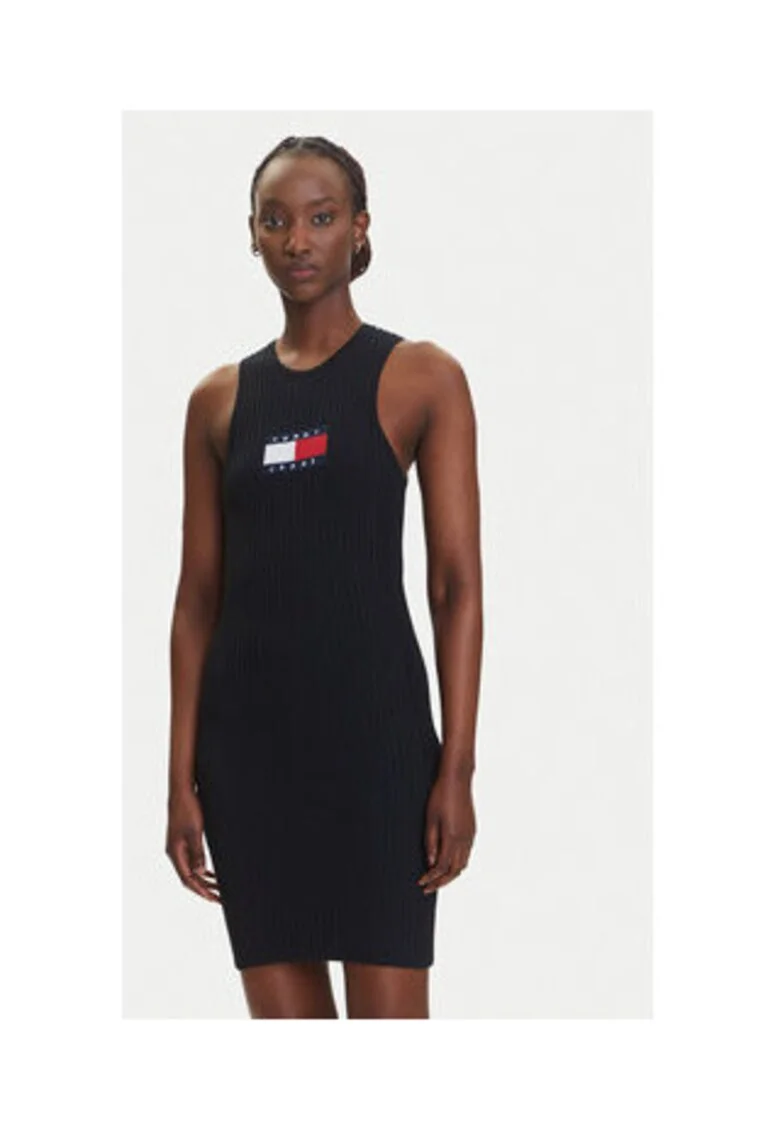Rochie tricotata de dama,  neagra, 88% viscoza, 12% poliester reciclat