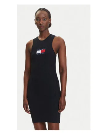 Rochie tricotata de dama,  neagra, 88% viscoza, 12% poliester reciclat