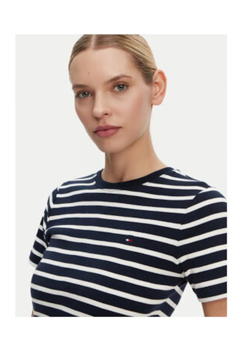 Tricou dama  bumbac, bleumarin/alb,