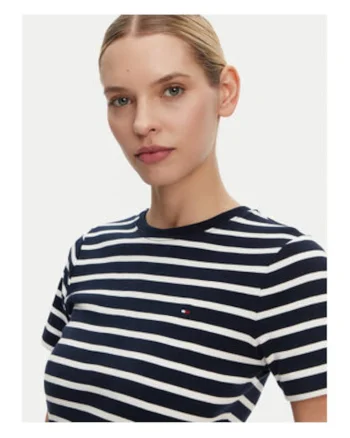 Tricou dama  bumbac, bleumarin/alb,