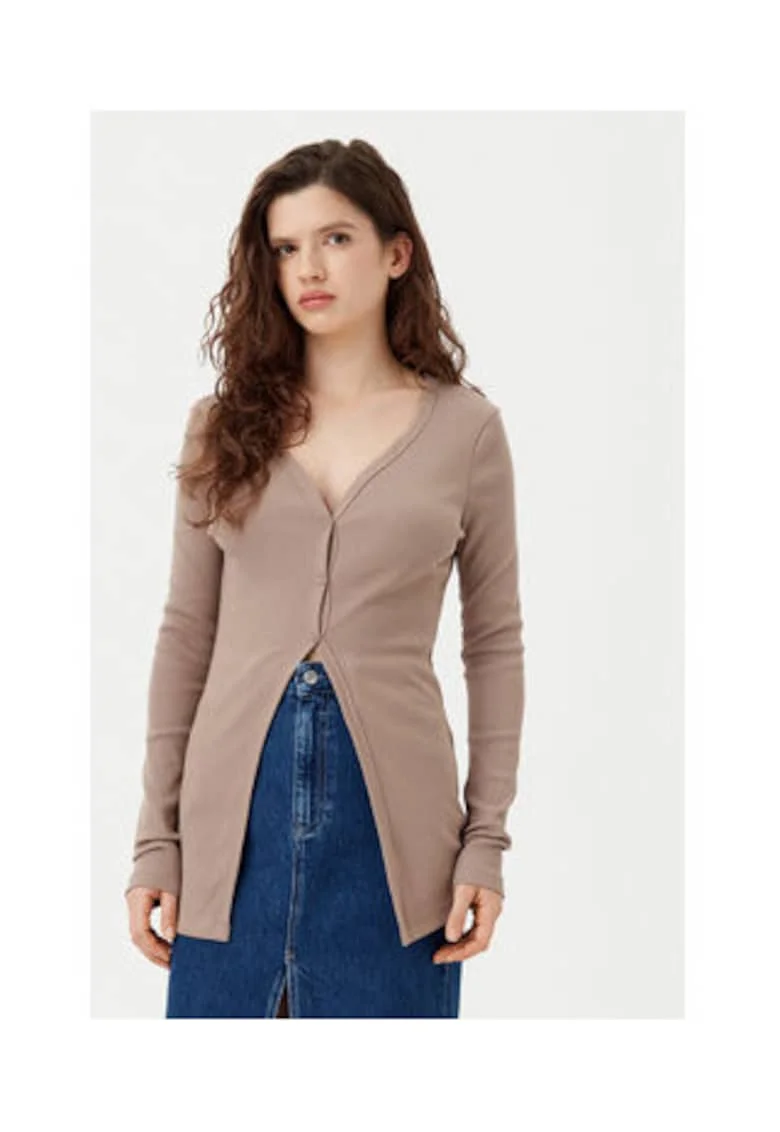 Cardigan dama,  bej, bumbac/elastan,