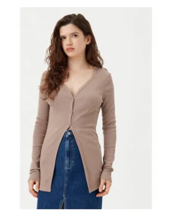 Cardigan dama,  bej, bumbac/elastan,