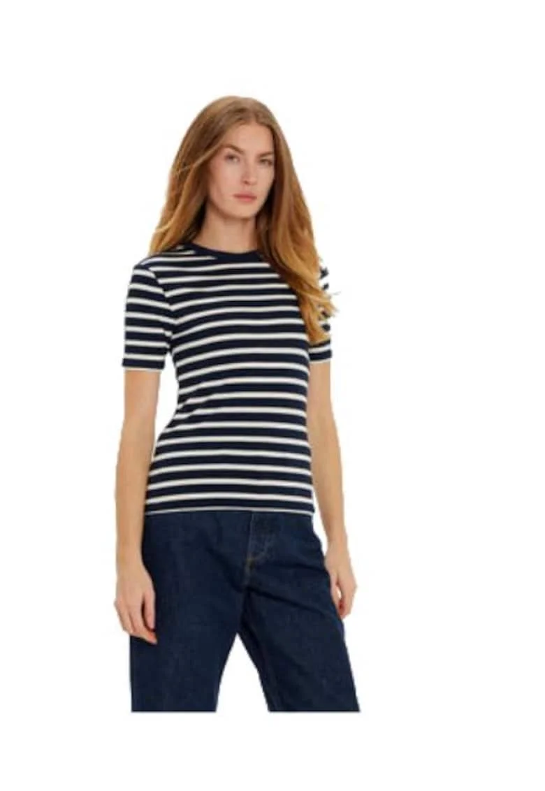 Tricou dama,  viscoza/elastan, bleumarin/alb