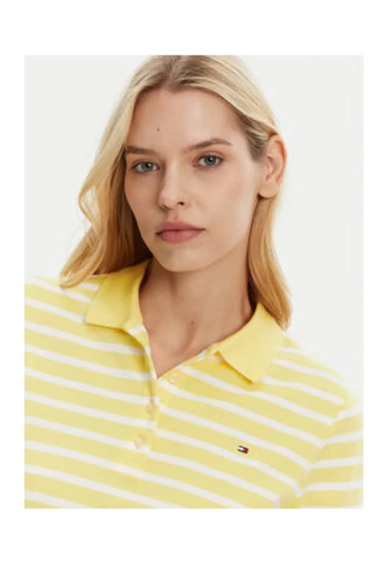 Polo de dama,  bumbac, galben/alb,