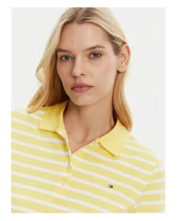 Polo de dama,  bumbac, galben/alb,