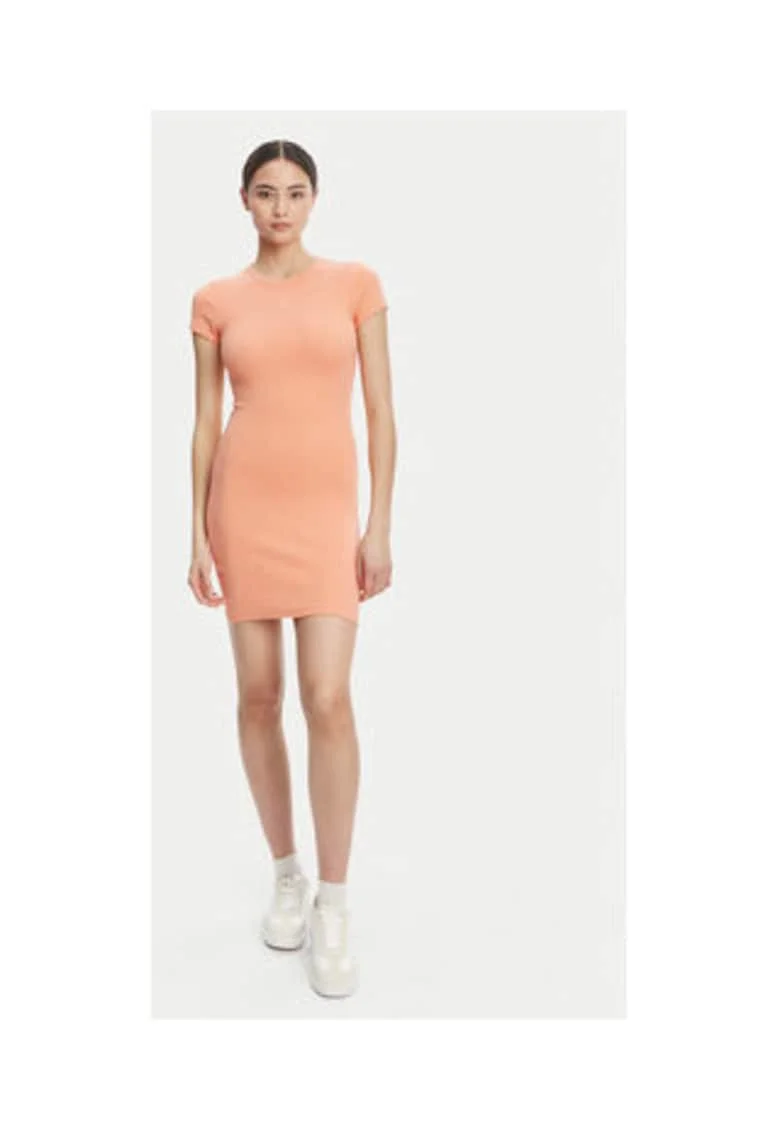 Rochie casual Dama,  coral, 93% bumbac, 7% elastan,