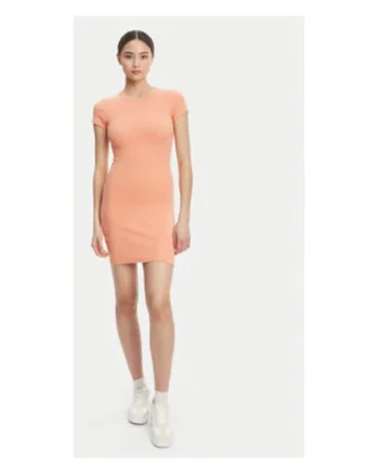 Rochie casual Dama,  coral, 93% bumbac, 7% elastan,