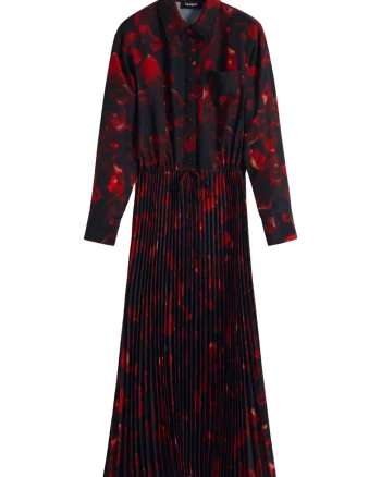 Rochie camasa Dama,  Negru, Rosu, 100% poliester