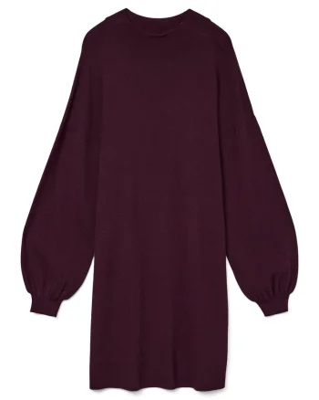 Rochie tricotata de dama,  52% viscoza, 28% poliester, 20% nailon, Visiniu