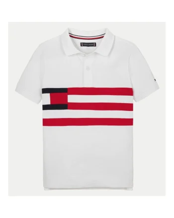 Tricou Polo Baiat,  Alb/Rosu, 100% bumbac, 14Y