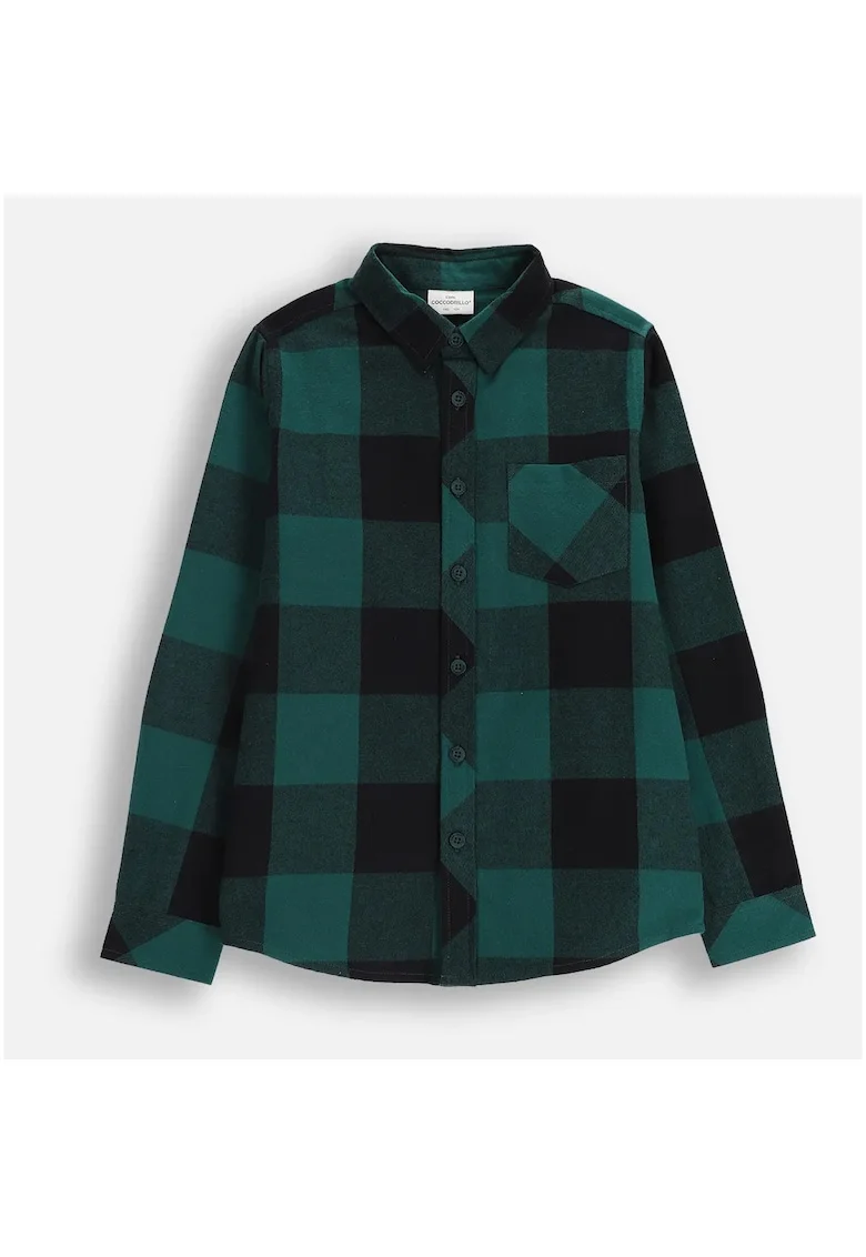 Camasa  verde din flanel, croiala clasica, maneci lungi, bumbac