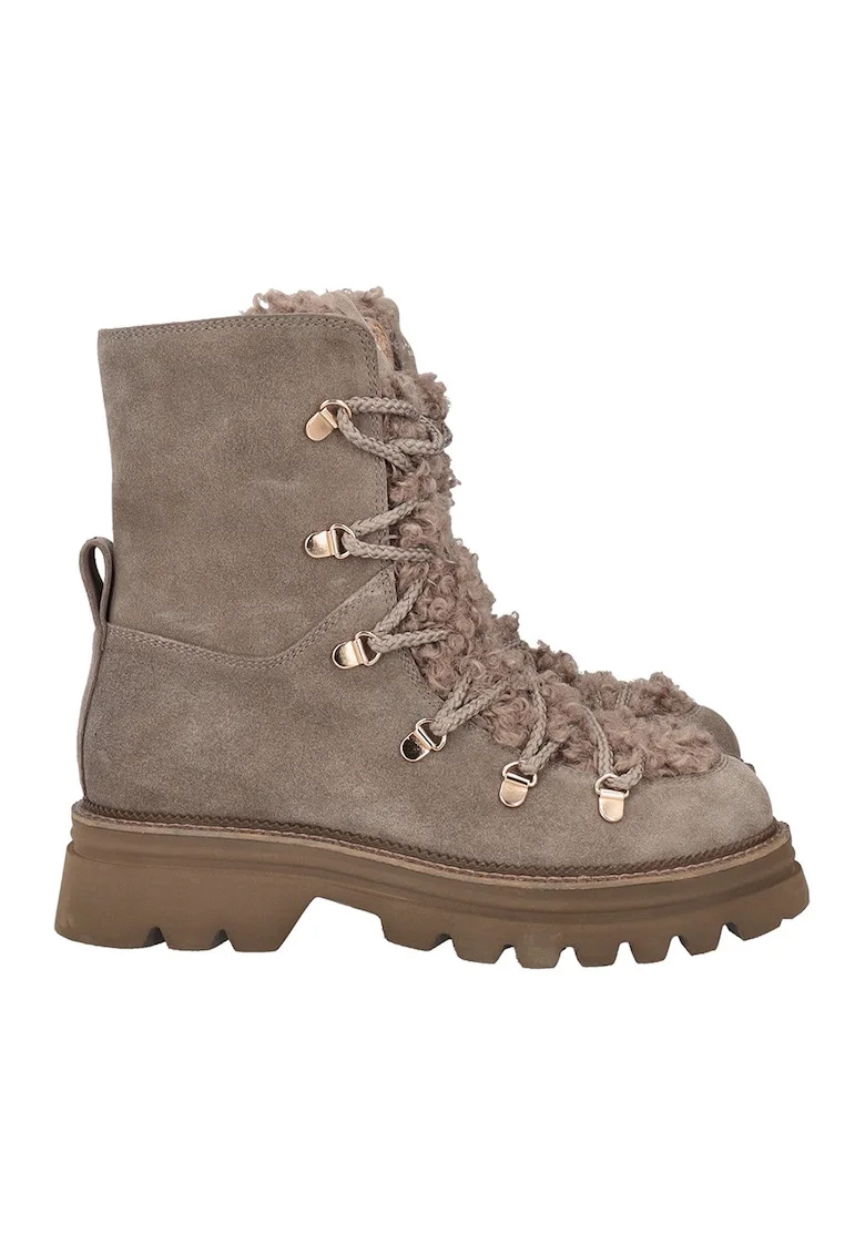 Ghete de piele intoarsa cu garnituri din material sintetic, Maro taupe