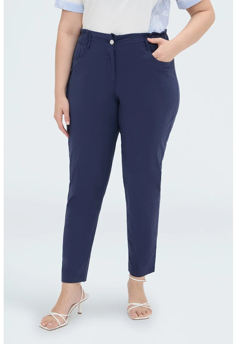 Pantaloni din amestec de lyocell cu talie inalta, Albastru oceanic