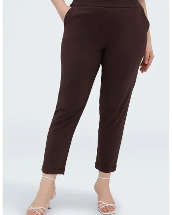 Pantaloni conici cu talie elastica, Maro inchis