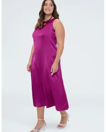 Rochie de satin fara maneci, Violet,