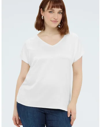 Tricou cu decolteu in V, Alb