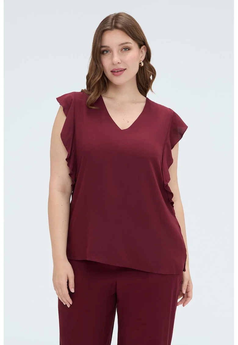 Bluza fara maneci cu decolteu in V, Rosu inchis