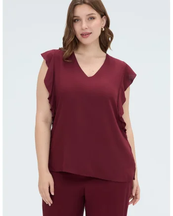 Bluza fara maneci cu decolteu in V, Rosu inchis