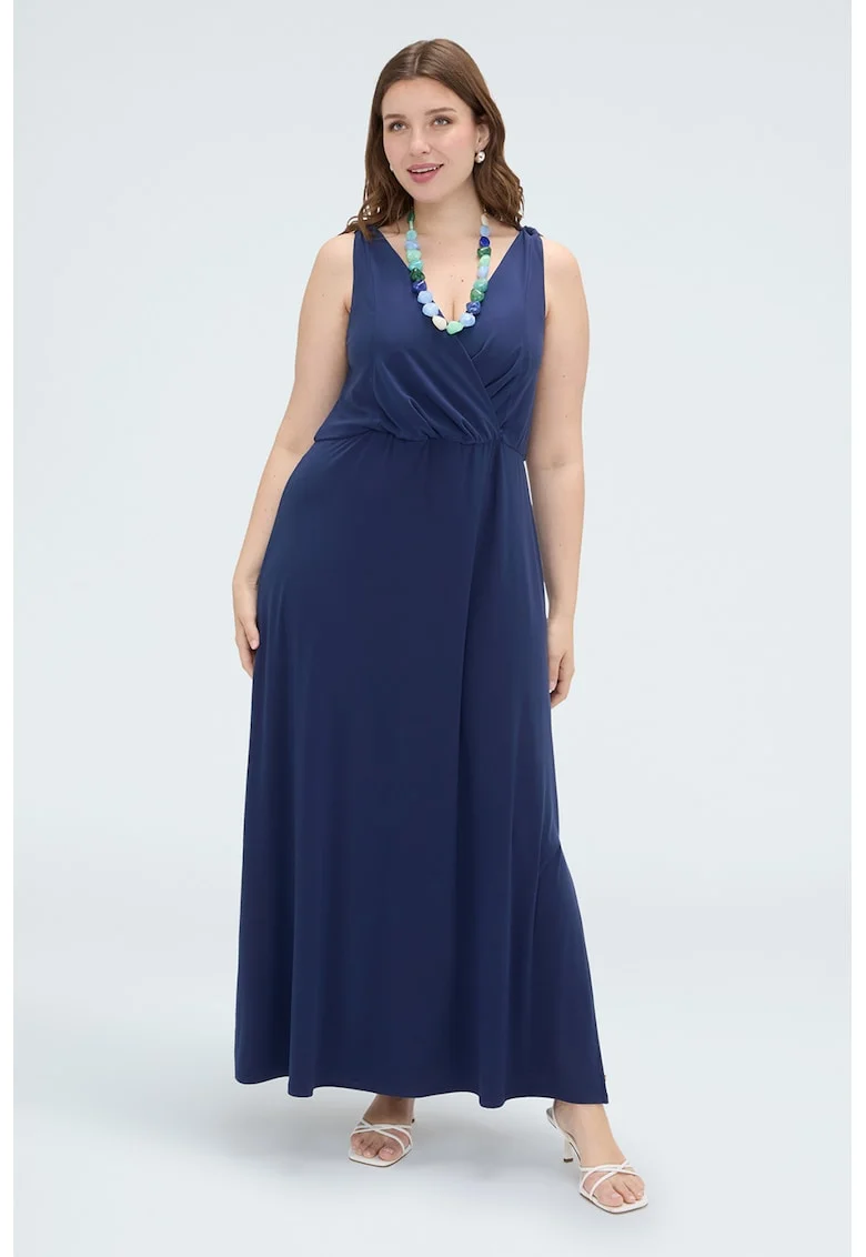 Rochie evazata cu decolteu in V, Bleumarin