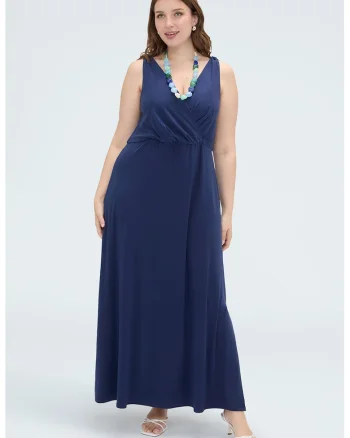Rochie evazata cu decolteu in V, Bleumarin