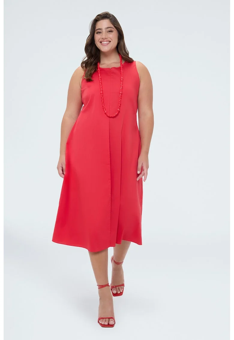 Rochie evazata cu fermoar, Rosu vermillion
