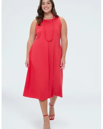 Rochie evazata cu fermoar, Rosu vermillion