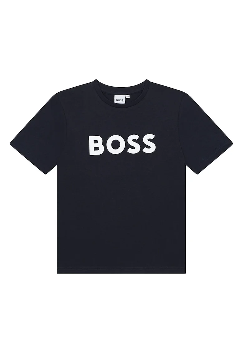 Tricou din bumbac cu imprimeu logo contrastant, Bleumarin