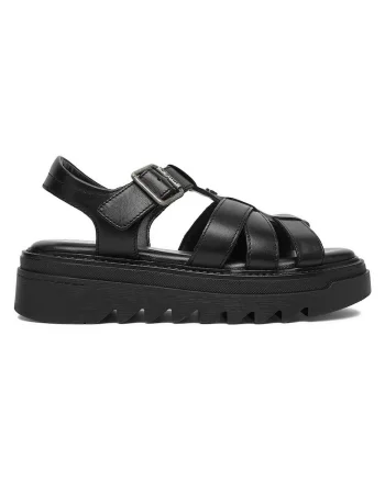 Sandale dama, Raw, catarama, piele naturala, negru, Negru