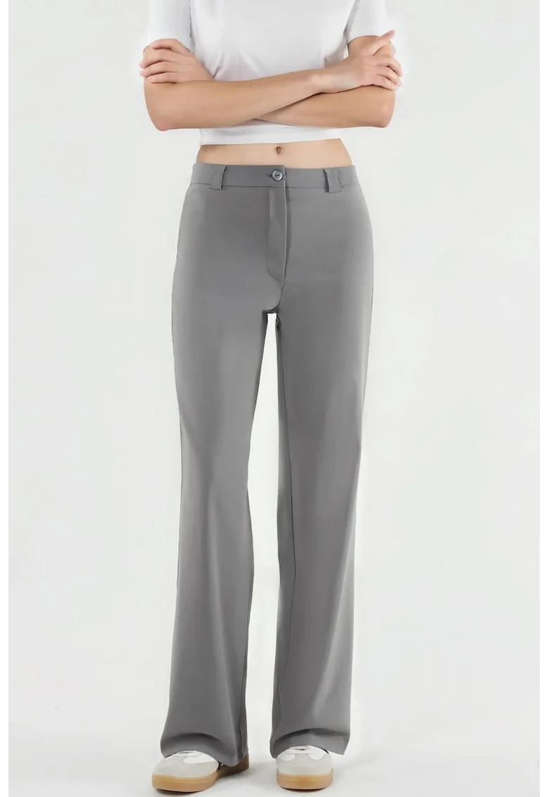 Pantaloni dama,  talie inalta, croiala dreapta, gri