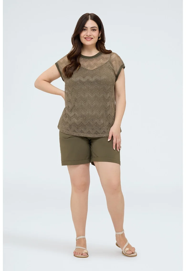 Tricou transparent cu decolteu la baza gatului, Kaki