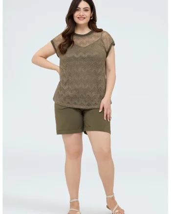 Tricou transparent cu decolteu la baza gatului, Kaki