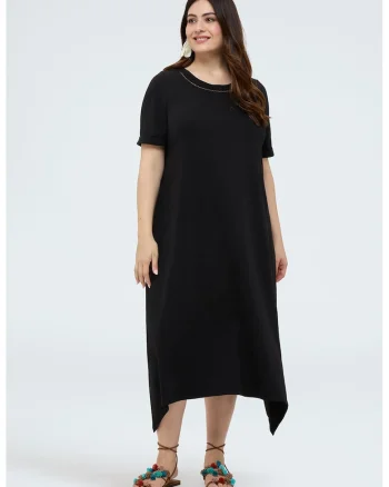 Rochie asimetrica din amestec de bumbac, Negru