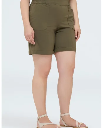 Pantaloni scurti cu talie inalta, Kaki inchis