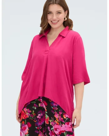 Bluza asimetrica cu maneci medi, Roz inchis