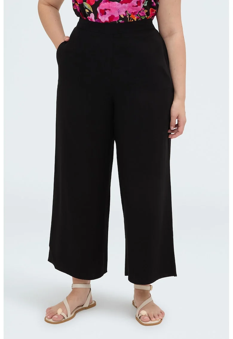 Pantaloni crop cu croiala ampla, Negru