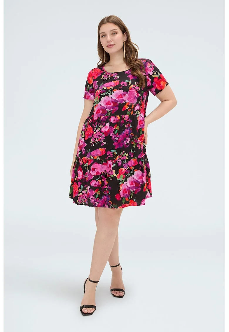Rochie evazata cu model floral, Multicolor