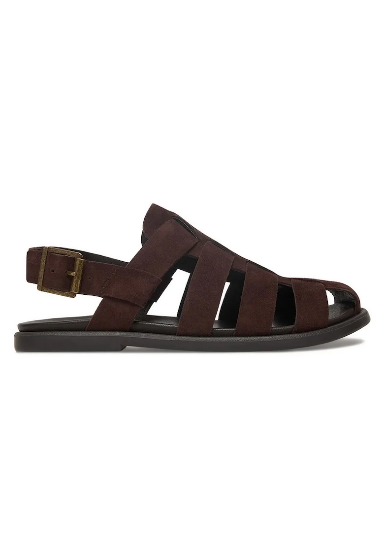Sandale barbatesti,  piele naturala, catarama, maro,