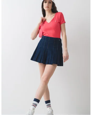 Tricou slim fit cu decolteu in V, Roz