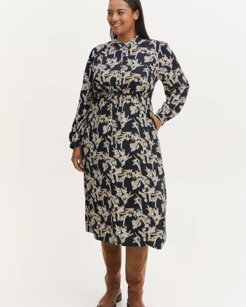 Rochie midi cu imprimeu floral si buzunar,