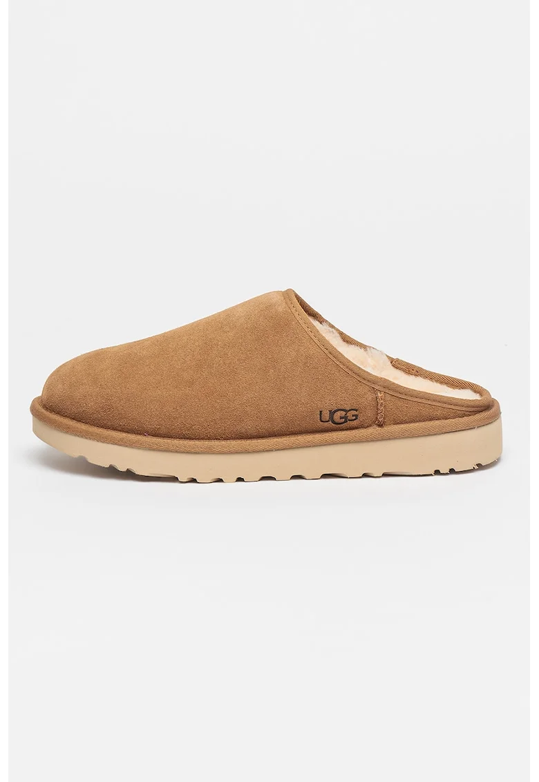 Papuci de casa de piele intoarsa Classic, Maro camel