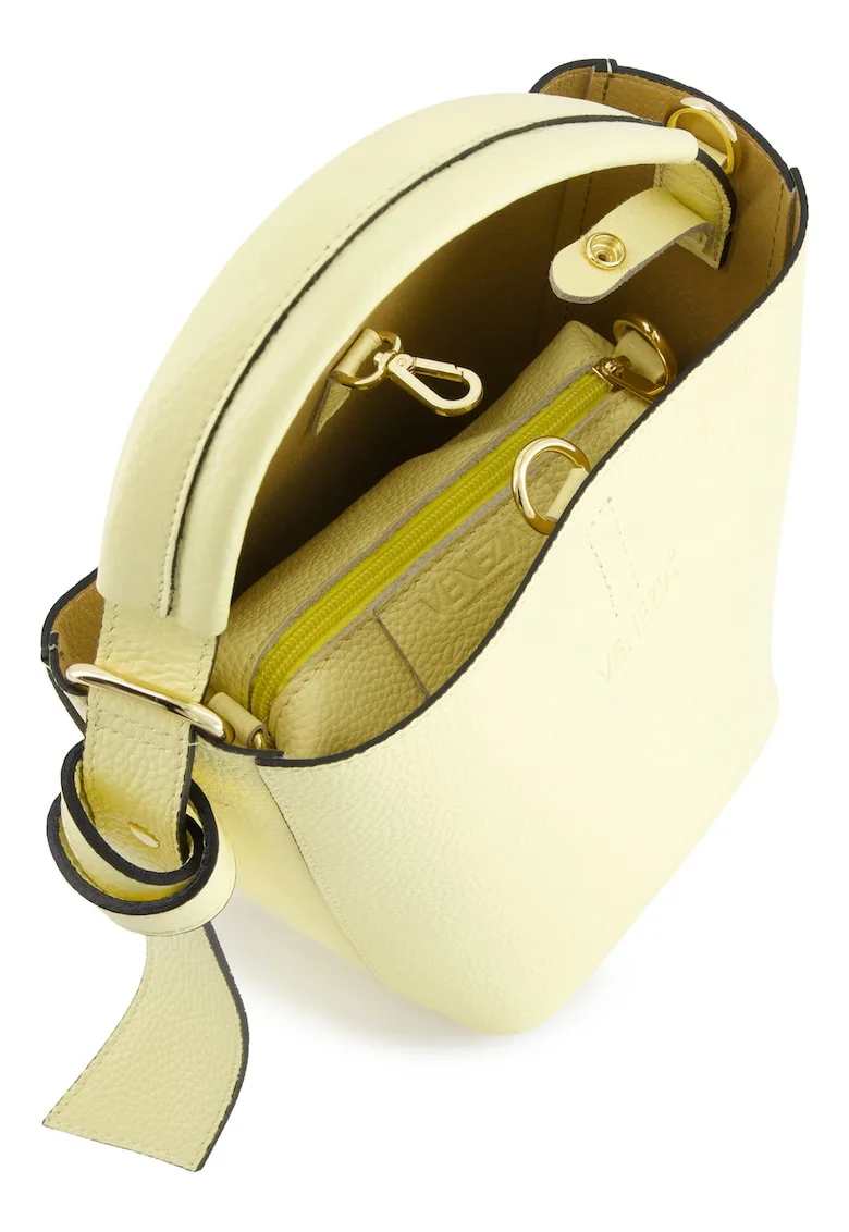 Geanta dama  kufer piele naturala galben 20x22x14cm curea detasabila aurii