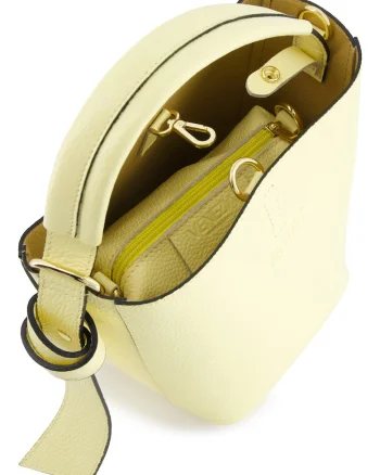 Geanta dama  kufer piele naturala galben 20x22x14cm curea detasabila aurii
