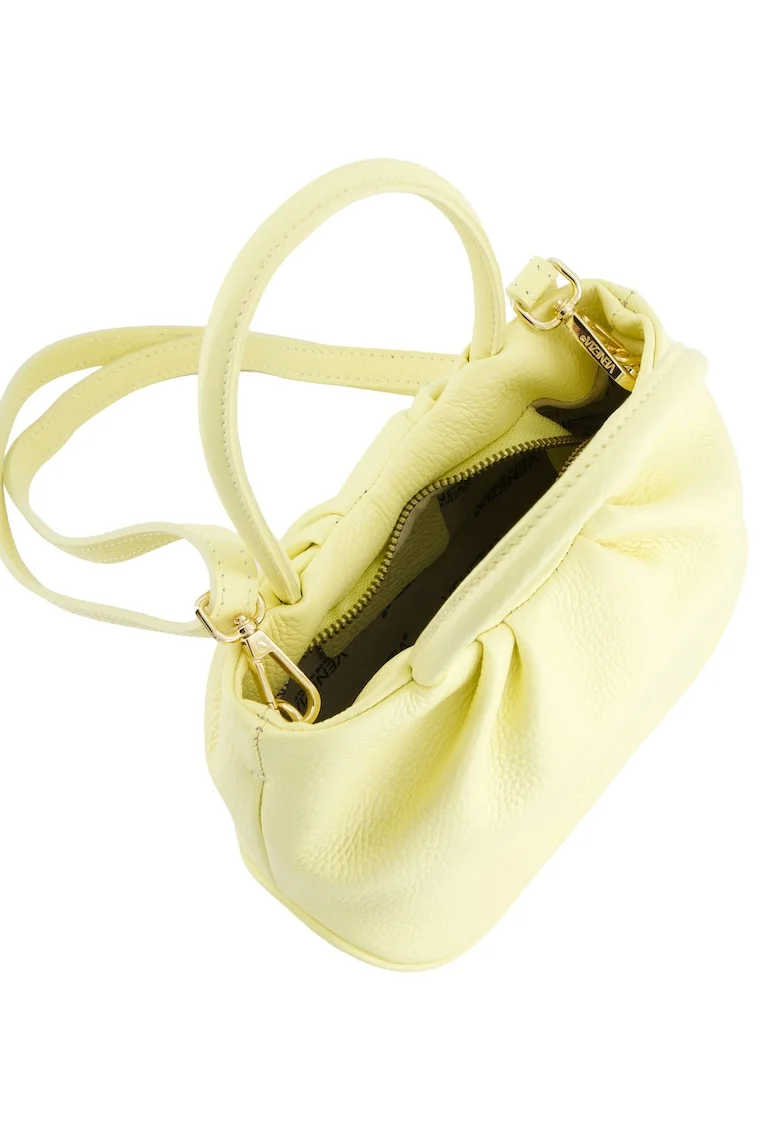 Geanta dama  piele naturala galbena 16x24x9cm curea detasabila aurii