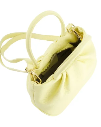 Geanta dama  piele naturala galbena 16x24x9cm curea detasabila aurii