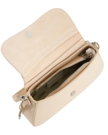 Geanta dama  bagheta piele naturala bej 27x6.5x14cm maner si curea detasabile argintiu