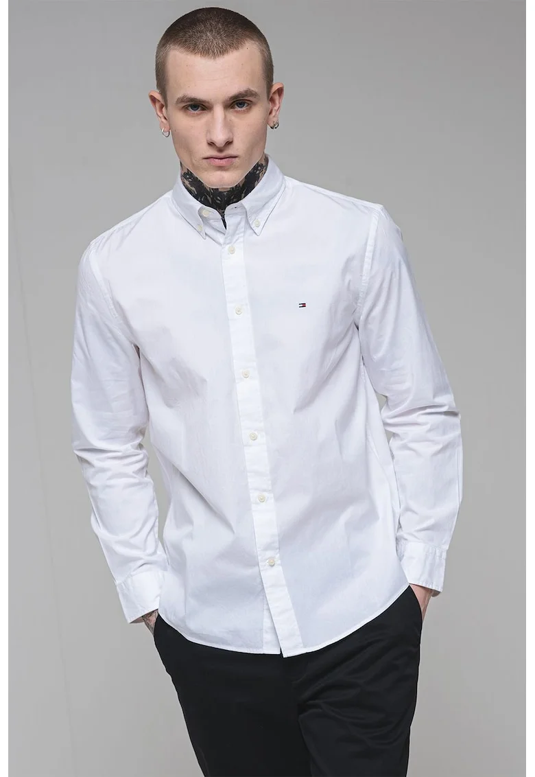 Camasa relaxed fit de bumbac, Alb optic