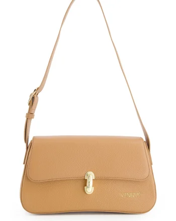 Geanta dama  piele naturala maro 15x27x7cm curea reglabila accesorii aurii