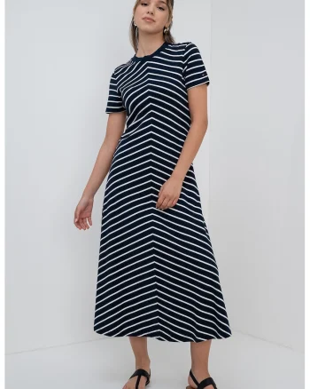 Rochie cu model si croiala in A, Alb/Bleumarin