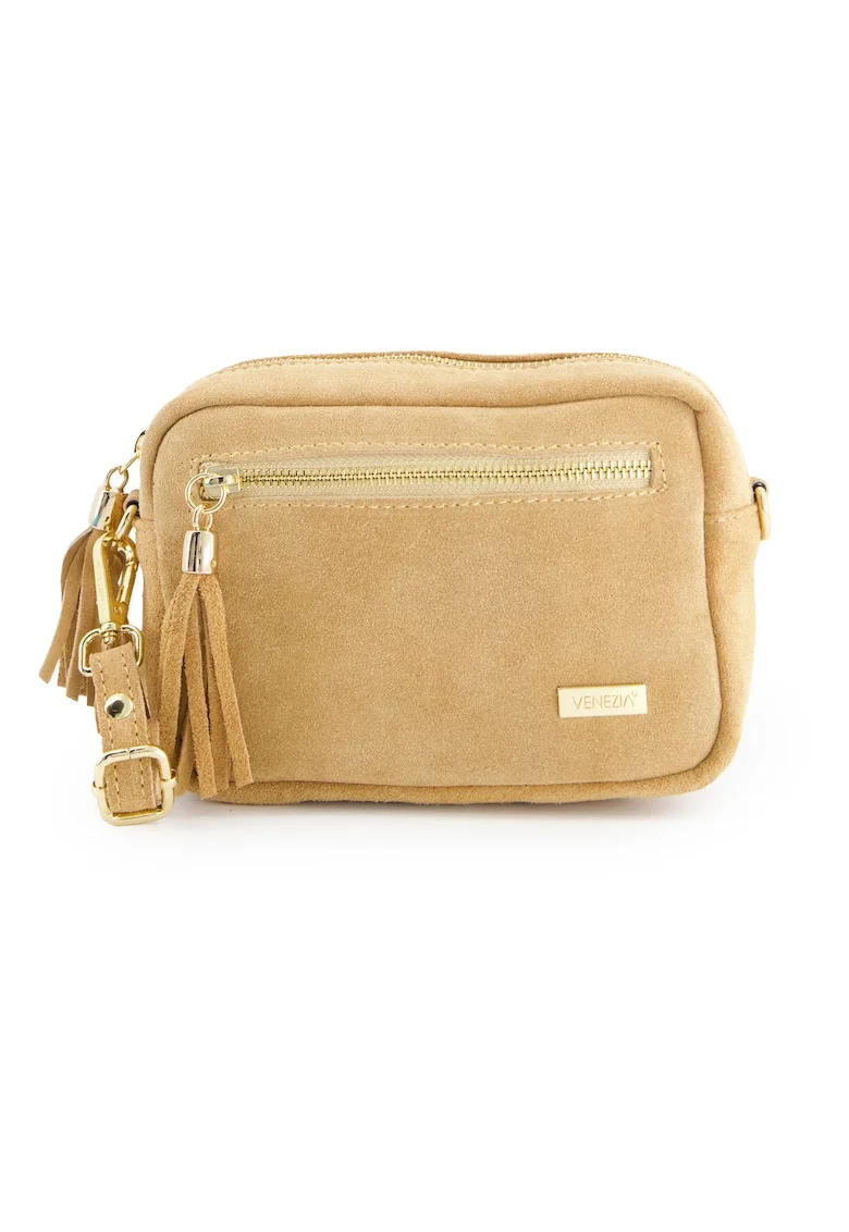 Geanta dama  piele intoarsa maro 20x14x7cm cu curea detasabila