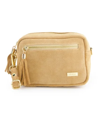 Geanta dama  piele intoarsa maro 20x14x7cm cu curea detasabila